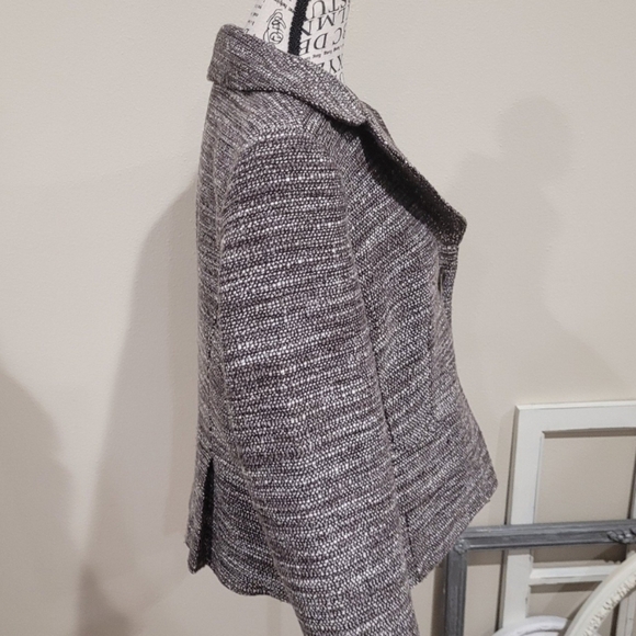 Ann Taylor Wool Blend Tweed Cropped Jacket Blazer grey brown 3/4 sleeve SZ 12 - Picture 3 of 12